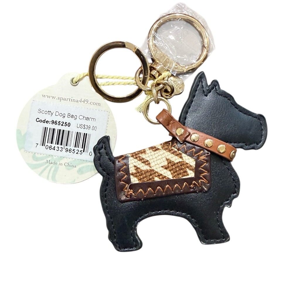 Spartina 449 Black Dog Bag Charm with Gold and Brown Accents - Picture 2 of 4
